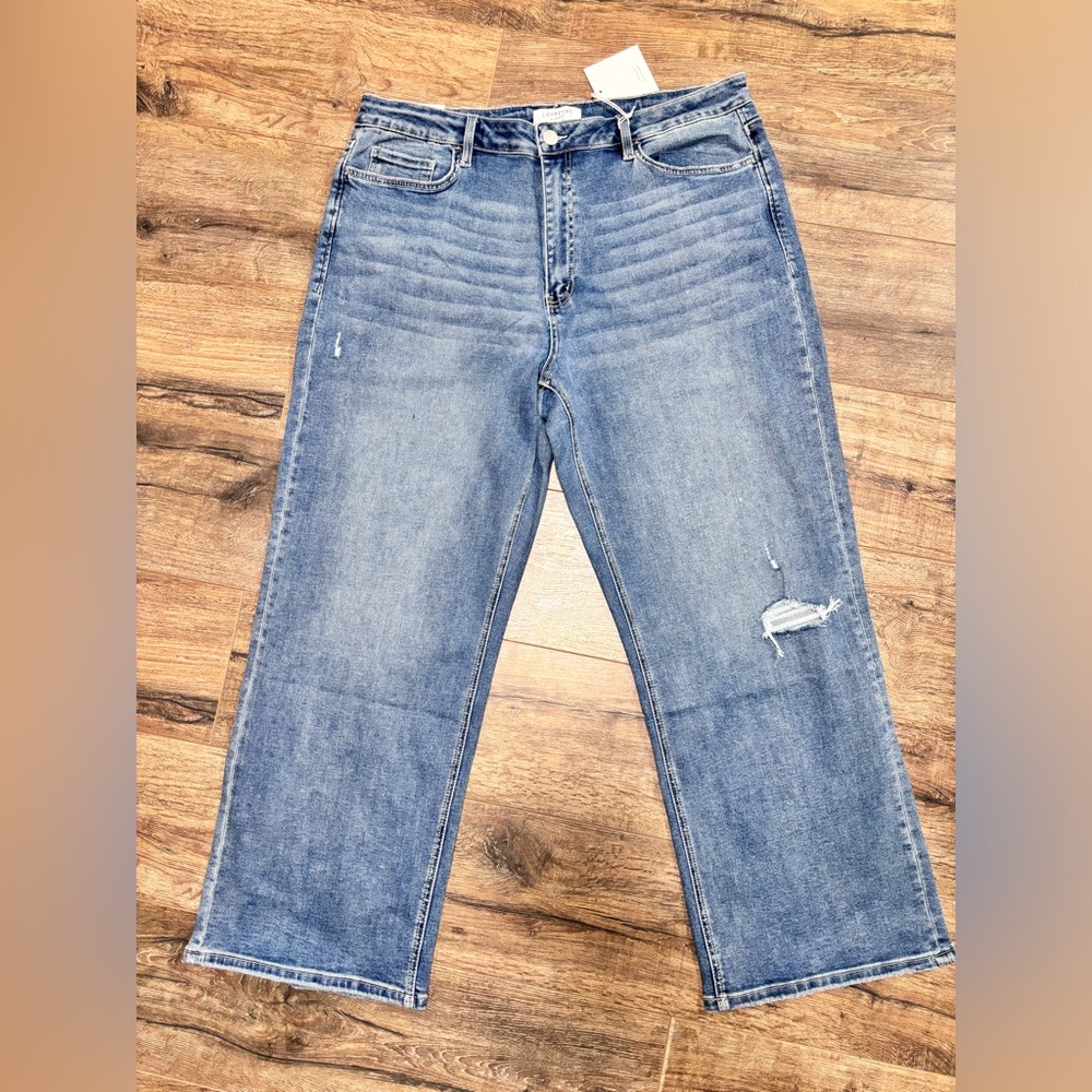 Lovervet Plus size Classic Blue Wide Leg Baggy Jeans
